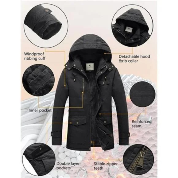 NEW MEN'S Winter Coat Warm Thicken Dark Grey - Picture 5 of 7